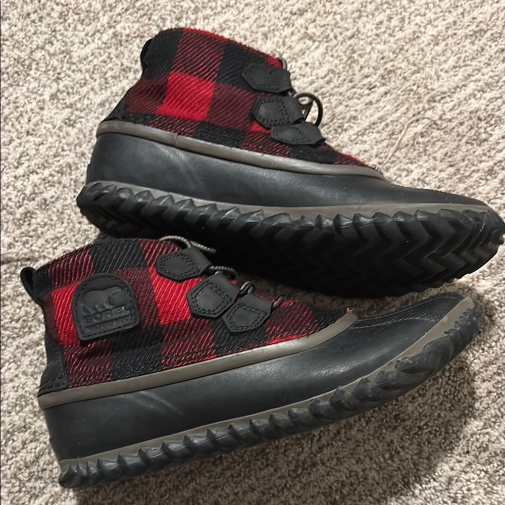 Red and Black Plaid Winter Boots
